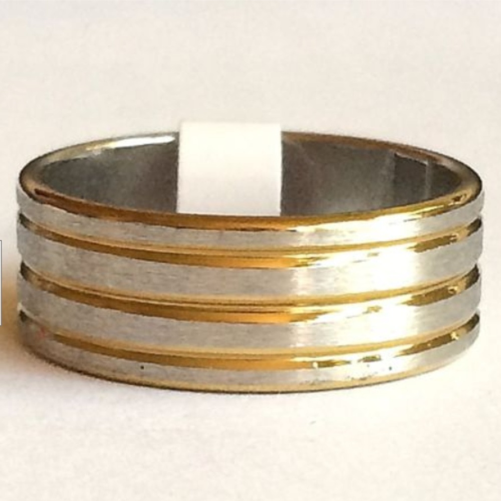 Two Tone Silver Gold Stainless Steel Ring Size 9 Band Mens Women's Wedding